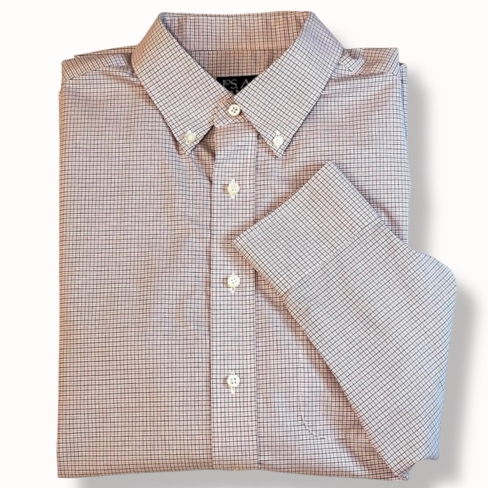 Jos A Bank Traveler’s Collection Plaid Button Down Shirt Blue Orange L